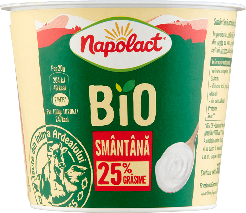 Smântână Napolact Bio 25% grăsime 300 g
