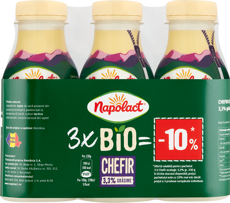 82 Napolact Bio Chefir 33 Grasime 3 X 330 G 990 G