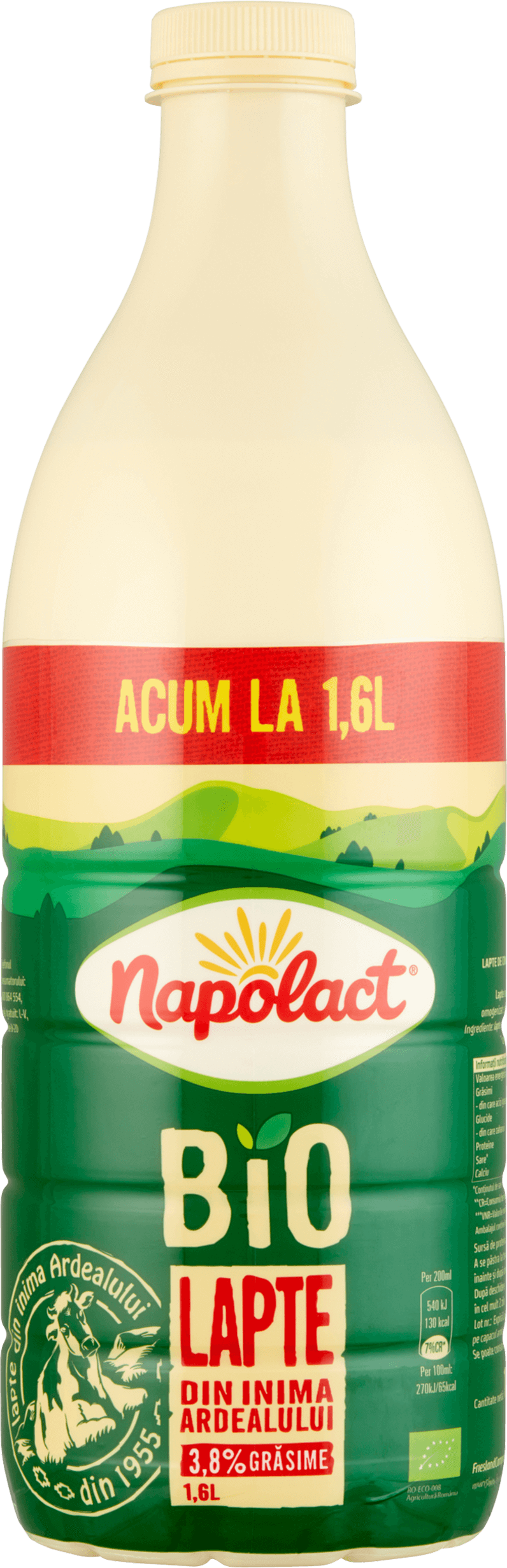 Lapte Napolact Bio 3,8% grăsime 1,6 l